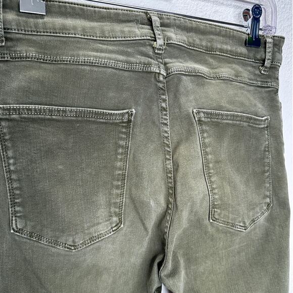 Zara Women Olive Green Button Fly Distressed Knee Skinny Jean High Waist 10 - Picture 10 of 16